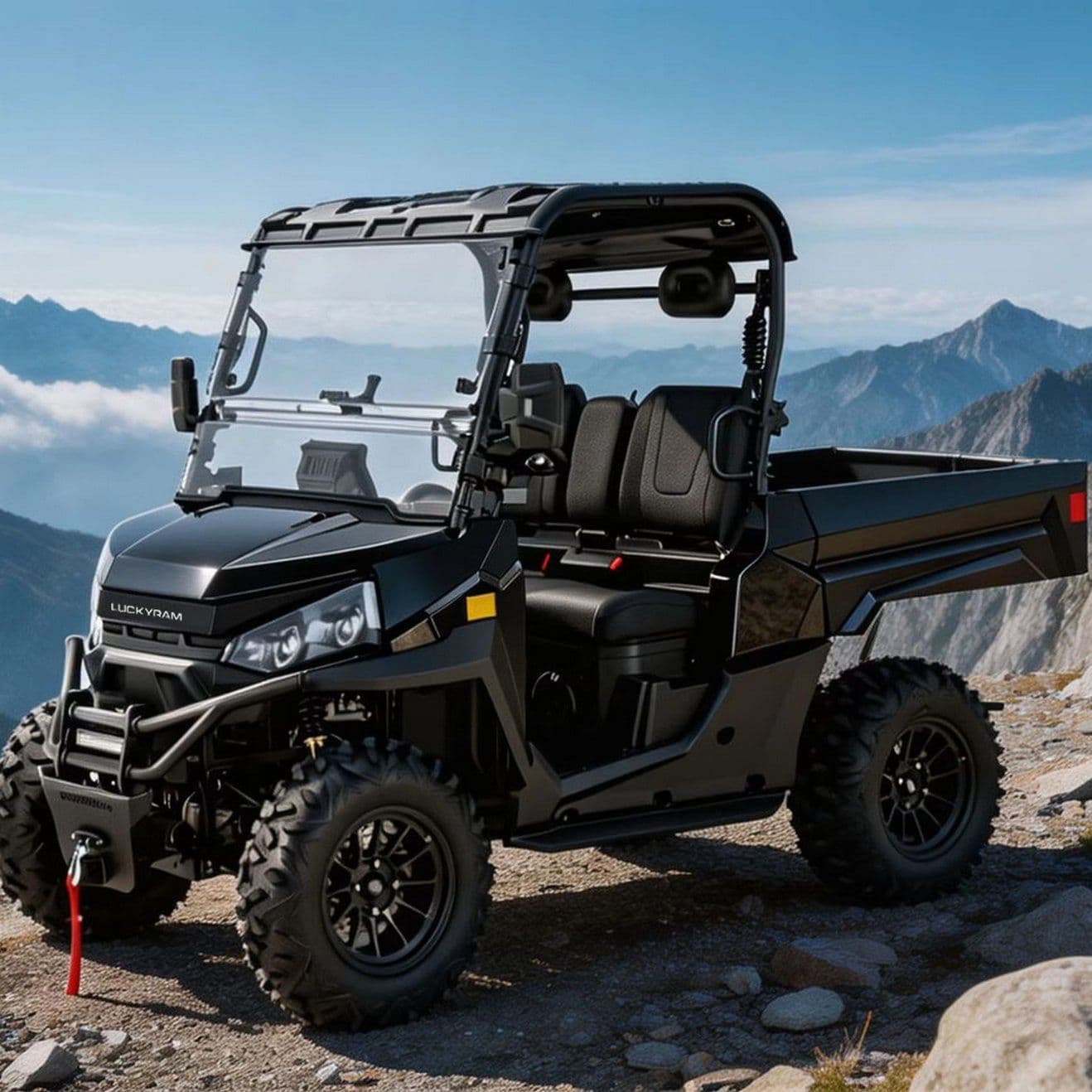 UTV électrique 4 roues motrices pour ferme ranch, pneus tout-terrain de 14 pouces, lit à benne basculante de 350 kg